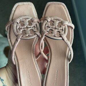 Size 8.5 Tory Burch miller pave Bombe sandals in rose gold dust bag included